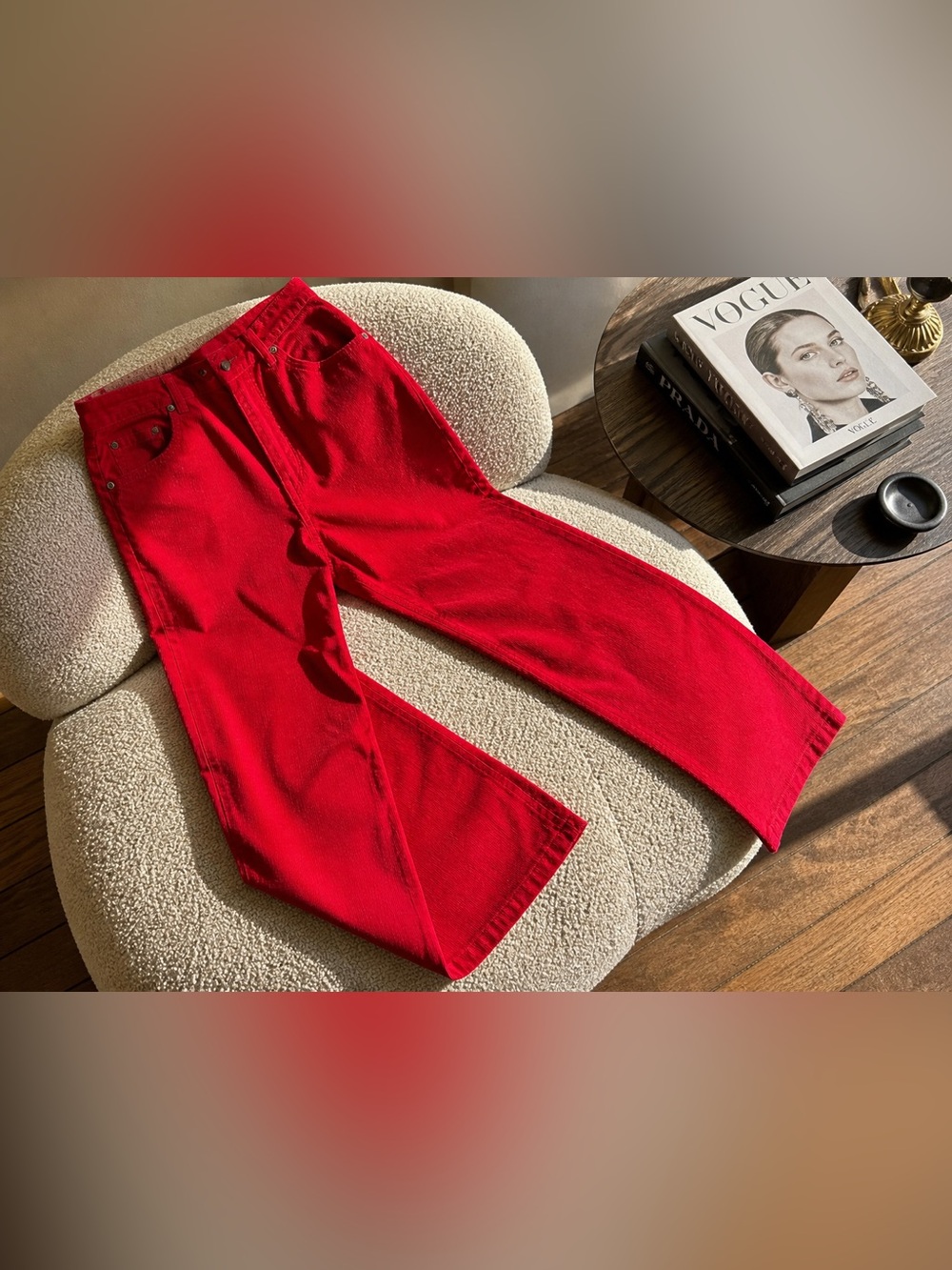 ❤️ M&S Collection Bright Red Corduroy Pants Size 8 • High Rise Straight Leg